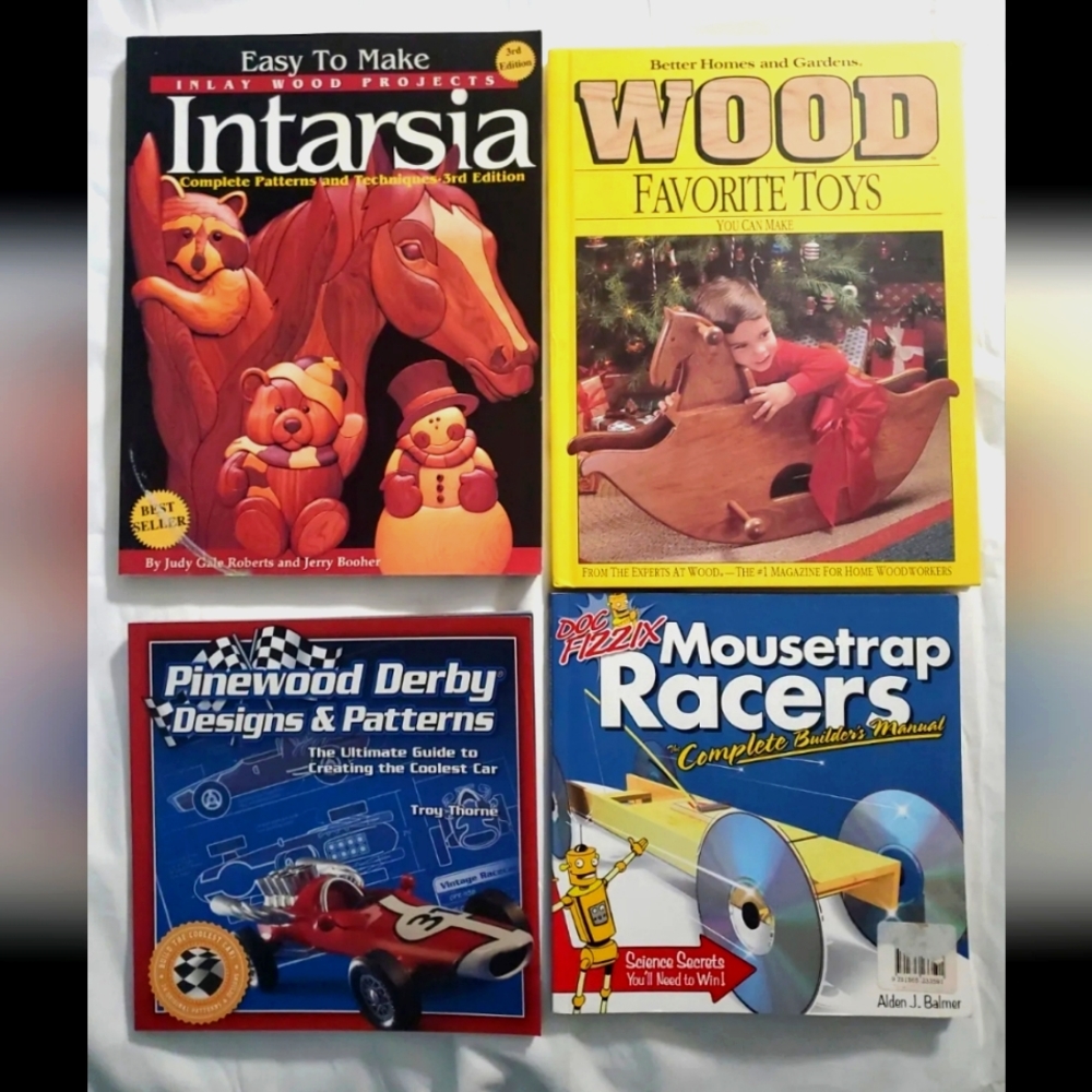 :* Lot of 4 diy handmade wood toys intarsia & Gardens derby & mousetrap  cars